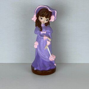 Lovely Lady Figurine Purple Pink Dress Hat Brown Eyes Hair Atlantic Figure